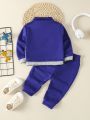 Baby Boy Contrast Color Letter Printed Hoodie And Pants Set