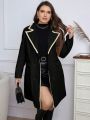 SHEIN Clasi Plus Size Colorblock Edge Double-breasted Woolen Coat