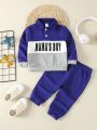 Baby Boy Contrast Color Letter Printed Hoodie And Pants Set