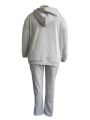 Plus Size Women's Solid Color Hoodie And Pants Tracksuit Set