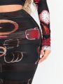 SHEIN SXY Ladies Printed Leather Band Watch Set (2pcs)