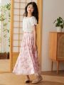 SHEIN Kids KDOMO Tween Girl's Loose Fit Casual Floral Pattern Skirt