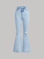 SHEIN Teen Girls' Fashionable High Waisted Flare Jeans