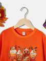 SHEIN Tween Girl Halloween Print Drop Shoulder Sweatshirt