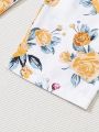 Baby Floral Print Ruffle Trim Cami Jumpsuit