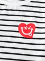 SHEIN Kids EVRYDAY Toddler Boys' Stripe Heart Pattern Short Sleeve Top And Solid Color Shorts Set