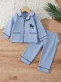 Baby Boys' New Arrival 2pcs/set Front Button Closure Letter Embroidery Homewear, Autumn Winter
