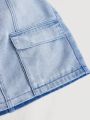 SHEIN Teen Girl's Casual High Waist Bodycon Mini A-Line Denim Skirt With Cargo Pocket Detail