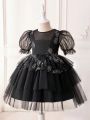Young Girl Bubble Sleeves Tulle Party Dress