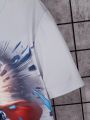 SHEIN Kids Cooltwn Tween Boys' Cool And Fashionable 2pcs Cartoon Character Print Round-Neck Short Sleeve T-Shirts Set