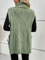 SHEIN LUNE 1pc Turtleneck Knot Side Cable Knit Sweater Vest
