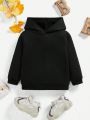 SHEIN Young Boy Casual Hooded Fleece Sweatshirt Suitable For Autumn And Winter