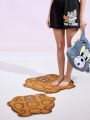 TOM & JERRY X SHEIN Fashionable And Cute Mouse Printed Brown Carpet
