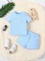 Baby Boys' Casual Plaid Pocket Short Sleeve Shirt And Shorts Set