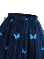 Teen Girls' Butterfly Applique Mesh Midi Skirt