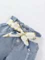 Infant Girls' Paper Bag Waist Ripped Denim Shorts