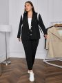SHEIN Essnce Plus Size Turn-down Collar Single Breasted Suit Jacket And Pants Set