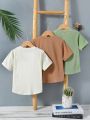 3pcs/Set Texture Breathable Round Neck Short Sleeve T-Shirt For Young Boys