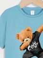 Toddler Boys' Casual Cartoon Printed Short Sleeve Round Neck T-shirt, Suitable For Summer