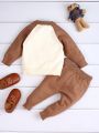 Infant Boys' Sweater Set With Letter Patch And Drop Shoulder Sleeves