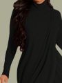 SHEIN Essnce Plus Size Women's Stand Collar Wrap Front Hemline Dress