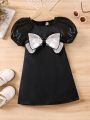 SHEIN Kids EVRYDAY Young Girls' Bowknot Decorated Dress
