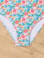 Tween Girls' Floral Print Ruffle Trim Two-Piece Swimsuit
