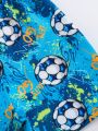 SHEIN Baby Boys' Casual Drawstring Elastic Waist Cartoon Soccer Pattern Swim Shorts