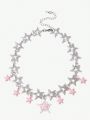 SHEIN ICON 1pc Fashionable Pink Star & Meteor Shaped Clavicle Necklace