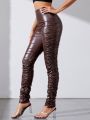SHEIN Tall Women'S Pleated Pu Leather Trousers