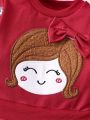 Girls Baby Figure Graphic Bow Front Sweatshirt Dress