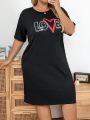 Plus Size Women's Summer Short Sleeve Casual Sleep Dress With Letter Print
