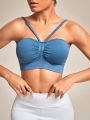 Solid Ruched Bustier Sports Bra