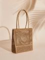 SHEIN VCAY Vacation Solid Straw Bag For Women