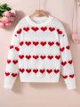 Fashionable Plain Knit Heart Pattern Pullover Sweater For Teenage Girls