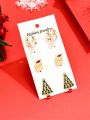 3pairs/set Fashion Zinc Alloy Rhinestone Snowflake Deer Santa Claus Christmas Tree Stud Earrings Set Ladies Christmas Holiday Gifts