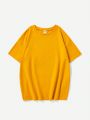 SHEIN Kids HYPEME Tween Boys' Comfortable Cartoon Slogan Printed Casual Short Sleeve T-Shirt With Round Neck