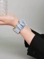 1pc Light Blue Faux Pearl Scrunchie Watch Band Compatible With Apple Watch 38/40/42/44mm, Suitable For Ultra/se/8/7/6/5/4/3/2/1