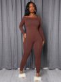 SHEIN Slayr Solid Color Hollow Out Shoulder Bodycon Jumpsuit