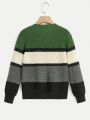 SHEIN Kids EVRYDAY Tween Boy Color Block Ribbed Knit Sweater