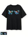 LAURA BARREIRO Women'S Plus Size Butterfly Pattern Short Sleeve T-Shirt With Round Neck