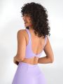 SHEIN Leisure Women'S Solid Color Back Twist Knot Sportswear Set