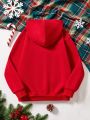 Tween Boy 1pc Christmas Print Hooded Thermal Lined Sweatshirt