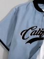 SHEIN Teen Boys' Casual American Letter Print Baseball Shirt And Shorts Set