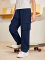 SHEIN Tween Boy Comfortable Solid Color Cargo Pants For Casual Wear