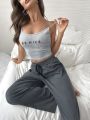 Letter Graphic Cami Top & Knot Front Pants Lounge Set