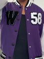 SHEIN Kids Cooltwn Big Girls' Colorblock Baseball Jacket With Letter Patches