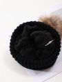 Morgan Mondays Co Winter Warmth Knitted Beanie Hat With Fur Ball, Lining And Label Decoration
