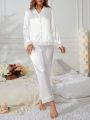 Women's Patchwork Lace Contrast Collar Long Sleeve Long Pants Pajama Set
