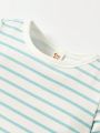 Cozy Cub Baby Boy Letter Patch Striped T-Shirt And Shorts 2pcs Outfits Set
